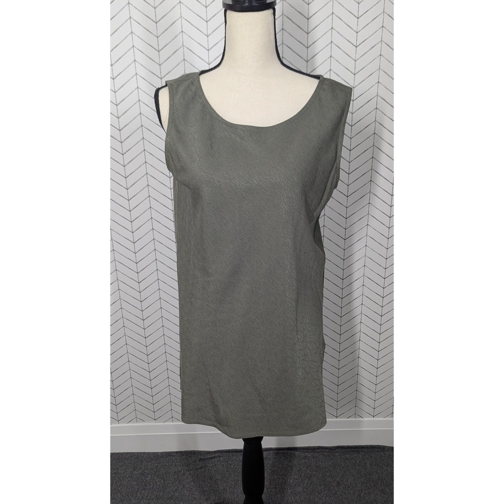 Eileen Fisher Blouse Women's Medium Green Silk Shell Top Old Money Quiet Luxury